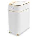 Pukomc Automatic Small Sensor Can with Touchless Lid, 2.3 Gallon / 9L Smart Garbage Can, Quiet Close White Gold Waste Bin - Perfect for Kitchen, Living Room & Small Spaces
