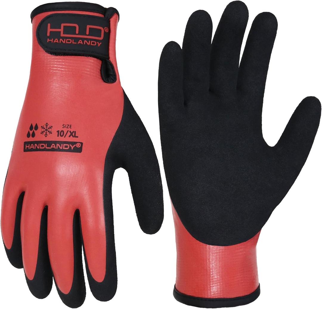 Waterproof Winter Work Gloves Men,Cold Weather Insulated Work Gloves Thermal Liner Superior Grip Latex Coating Warm for Outdoor x-Large (Red)