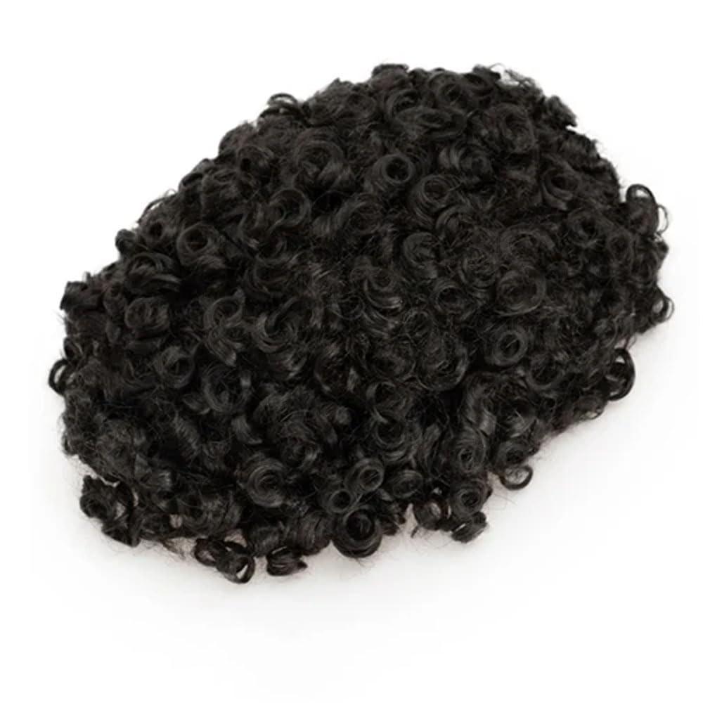 Afro Kinky Twist Crochet Braids Hair For Black Men African Human Hair System Afro Toupee All PU Hair Piece 120 8x10#15mm Curl 1B