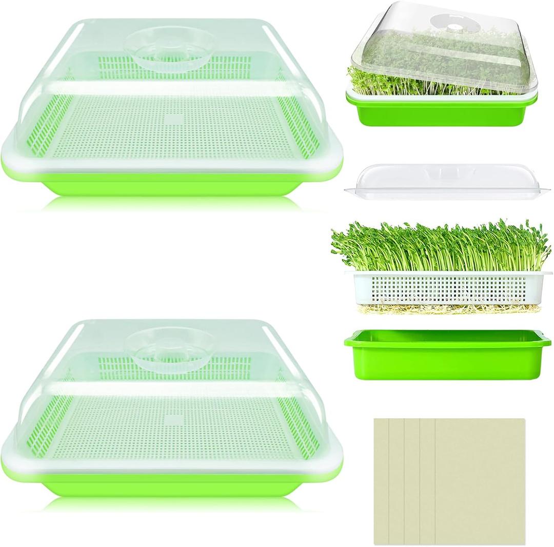 Legigo 2 Pack Seed Sprouter Trays with Lids- Soil-Free Cultivation Germination Tray, BPA Free Micro Greens Growing Trays Seed Sprouting Trays Kit with Germinating Paper for Wheatgrass, Beans and More