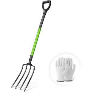 GARDENWORK Garden Fork,Pitchfork for Garden Digging Compost Spading,4-Tines Pitch Fork with Steel Handle and Strengthen Fork Head 45inches (with Protective Gloves)