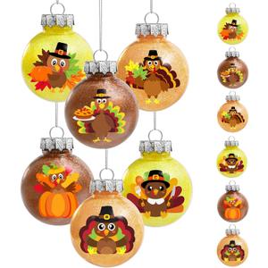 Thanksgiving Decorations Ball Ornaments, 6 Pcs 2.36 Inch Shatterproof Glitter Turkey Thanksgiving Ball Ornaments Hanging Baubles for Tree Fall Harvest Friendsgiving Farmhouse Home Holiday Party Decor