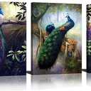 HLJ ART Modern Colorul Peacock Wall Decor 3 Panels Large Animals Painting Prints on Canvas for Home and Office Decoration
