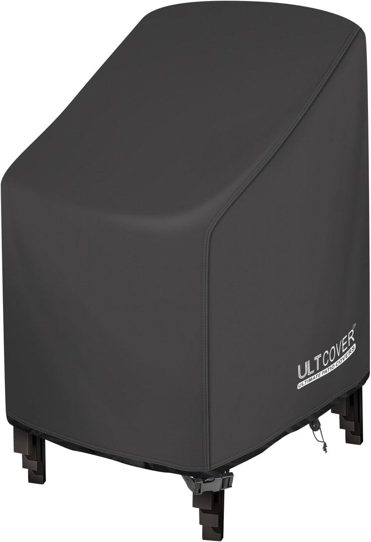 ULTCOVER Stackable Patio Chair Cover  Waterproof Outdoor Stack of Chairs Cover Fits Up to 26W x 34D x 45H inches, Black (Black-1 Pack)
