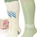 CTHH Cotton Compression Socks for Women 15-20mmHg Cute Knee High Socks Support for Running, Travel, Nurse, Pregnancy Medium