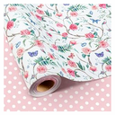 Retrify Pink Flowers Wrapping Paper Roll - 17 Inches x 32.8 Feet Mini Roll Cute Butterfly and Polka Dots Gift Wrap Paper for Mother's Day, Wedding, Birthday, Baby Shower, Holiday