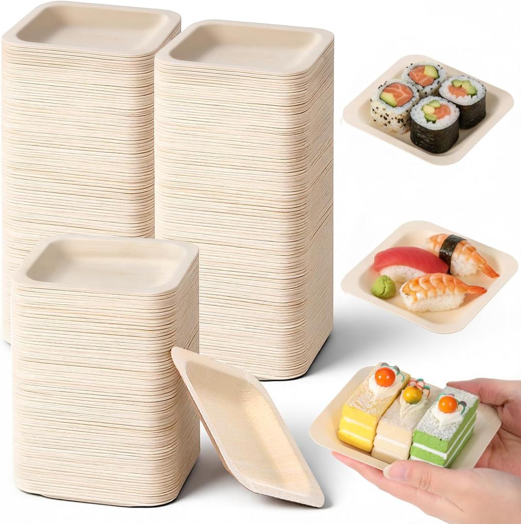 300 Pcs Palm Leaf Plates, 4.6 inch Square Palm Bowls, Alternative to Palm-Plate, Sturdy and Microwave Safe for Birthday Party, Wedding Events, Appetizer, Dessert