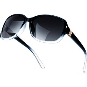 LVIOE Polarized Sunglasses for Women Retro Oversized Shades with UV400 Protection LS8158 (A08 Gradient Blue Frame/Grey Polarized Lenses)