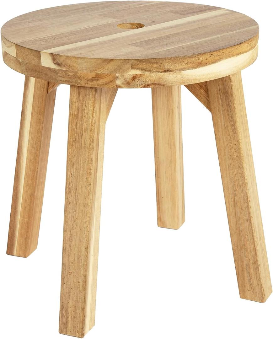 ARROWSTONE Wooden Round Stool 12 inches with Handle Hole Solid Wood for Bathroom, Kitchen, Patio, Makeup stools & Indoor uses, Compact & Water-Resistant