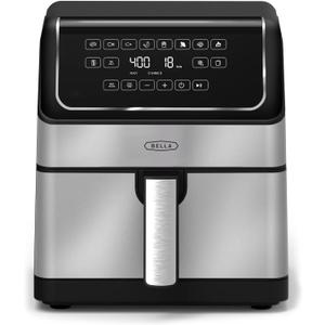 bella 8 Qt Digital Air Fryer with TurboCrisp Technology, Large Family Size Nonstick Cooking Basket and Crisping Tray, Multiple Preset Functions, Auto Shutoff, Stainless Steel, 1750 Watt