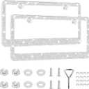 GaRhomxy Bling License Plate Frames for Women, 2 Pack Handcrafted Sparkly Rhinestone Car Accessories, Premium Stainless Steel Frame with 1000+ Faceted Glass Crystals & Free Glitter Caps (White)