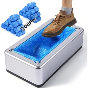 Shoe Covers Dispenser with 200pcs Shoe Cover Disposable Non Slip, User-Friendly and Reliable Shoe Cover Machine, Fits Size Up to 11 US Men, Widely Applicable in Indoor(Silver)