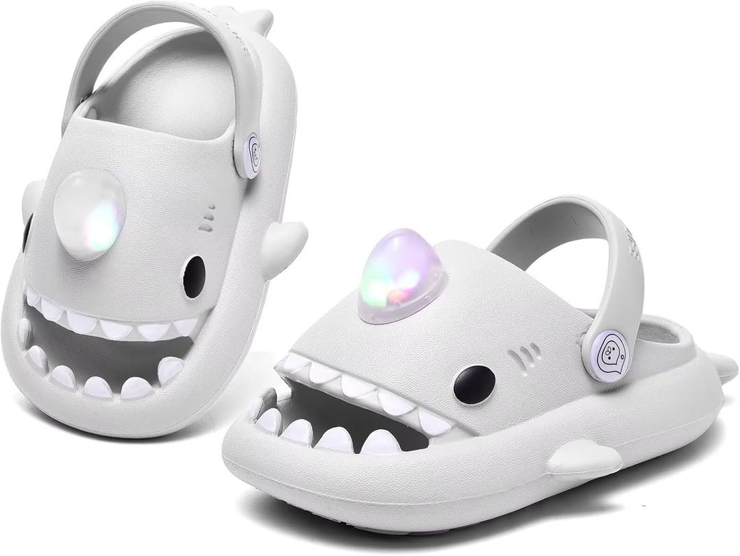 XPKWS Shark Slides Kids Clogs LED Light up Garden Shoes Sharklas Boys Girls Mules Sandals Toddler Slippers Indoor Outdoor Non-slip (6-6.5 Toddler)