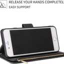 UEEBAI Wallet Case for iPhone 7/8/SE 2022 5G/SE 2020, Premium PU Leather Magnetic Handbag Zipper Case Kickstand Card Slots Wrist Strap Flip Cover for iPhone SE3/SE2 - Black