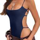 OQQ Women's Backless Bodysuit Adjustable Spaghetti Strap Thong Bodysuit Fully Lined Sexy Night Out Bodycon Top, Small