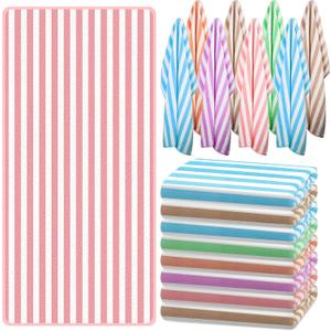 Preboun 50 Pcs Striped Beach Towels Bulk Oversized Pool Quick to Dry Bath Striped Towel for Hotel, Spa Hot Tub, Bath and Swim Summer, 28 x 60 Inches (Multicolored)