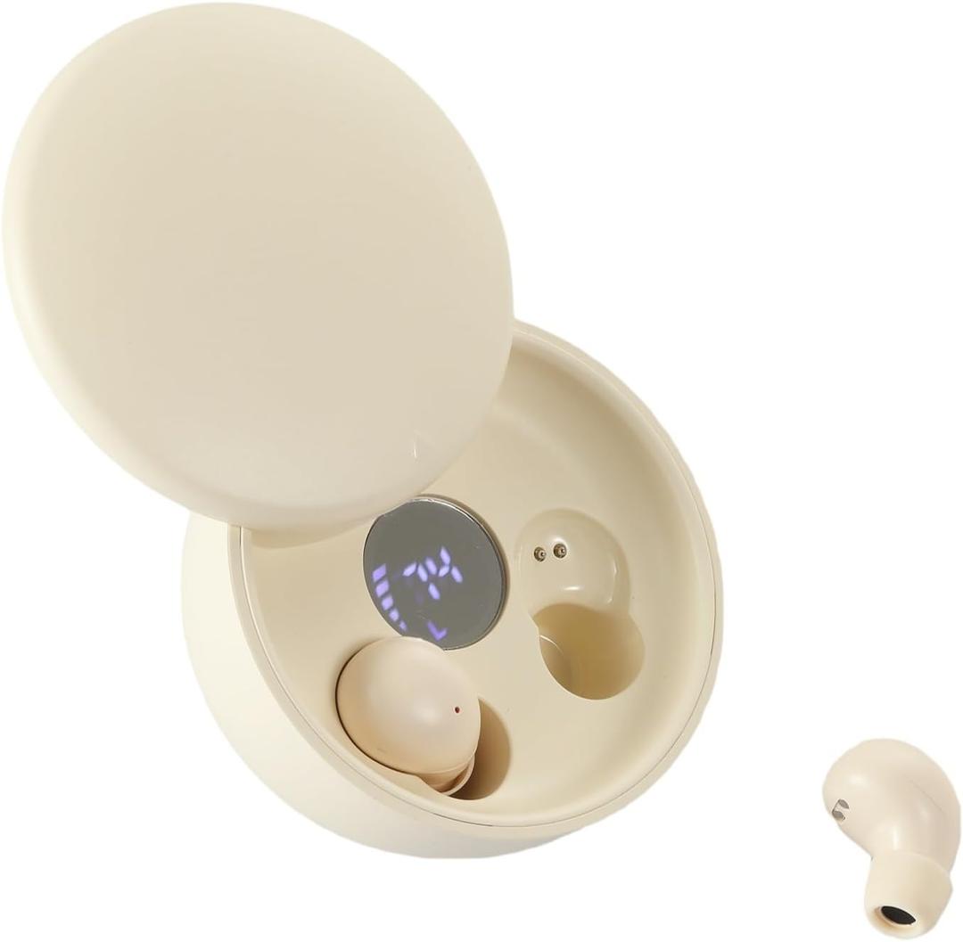 Mini Invisible Bluetooth Earbuds - Ergonomic Wireless Earbuds with Premium Sound Quality and One-Step Auto Pairing (Beige)