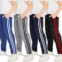 Resinta 4 Pack Boys' Fleece-Lined Open Bottom Sweatpants Boys Athletic Active Jogger Pants with Pockets and Drawstring (X-Large, Royal blue-white, light grey-black, black-red, navy-white)