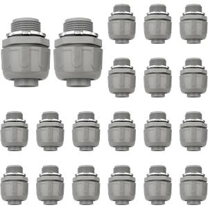 Conduit Connectors, 3/4 Inch Liquid Tight Connector NPT Non-Metallic for PVC Electrical Flexible Conduit Fittings, 180 Degree Straight, UL Listed for Home Outdoor Tubes Tools, Grey (20-Pack)