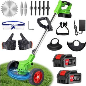 Cordless Electric Weed Wacker with Wheels, 3-in-1 Grass Trimmer & Brush Cutter & Lawn Edger, 3 Types Blade, 2X2000mAh Batteries, Lightweight String Trimmer for Garden and Yard Lawn, Gifts for Seniors