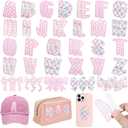 NICEVINYL Self-Adhesive Letter Patches for Backpacks: 62Pcs Pink Letters Fabric Stickers Patches for Bags - Cute Bows Patch Stick on Clothing Jackets Jeans Backpacks Hats DIY Accessories, 2.2inch