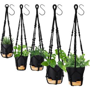 GARDIFE Hanging Planters for Indoor Plants,5Pcs Hanging Basket for Indoor Boho Home Decor,Macrame Plant Hanger,35 Inches,29Inch,23Inch, Ivory,Self Watering Planters, 7/6.5/6/5.5/5 Inch,Black&Black