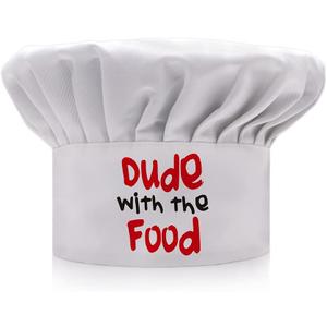 AGMDESIGN Funny Chef Hat, Dude with The Food, Funny BBQ Chef Wear, Adjustable Kitchen Cooking Hat for Men & Women White (White)