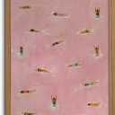 Framed Pink Swimming Pool Wall Art Summer Swimmer Canvas Print Decor, 24"L x 16"W