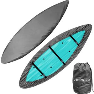 VINPATIO 600D Kayak Cover 9-11ft, Canoe Paddle Board Cover for Outdoor Storage, Waterproof UV Protection Dust Boat Cover for Kayak Fishing Boat Canoe, Grey (11ft Long, 34inch Beam Width)