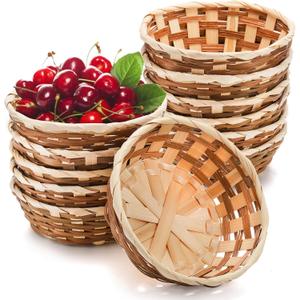 Nicunom 12 Pack Round Gift Baskets, Bamboo Small Bread & Fruit Baskets, 7" Woven Bread Roll Baskets, Food Serving Baskets, Food Storage Basket for Kitchen Restaurant Display Decor