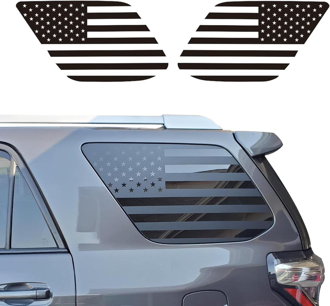 Zhizhong Rear Quarter Window American Flag Decal Compatible with Toyota 4Runner 5th Gen 2010-2023, Precut Back Side Window Glass USA Flag Vinyl Sticker (A Pair Matte Black)
