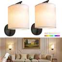 Rechargeable Battery Operated Wall Sconces Set of 2, Wireless Wall Lights with Remote Control 12 RGB Colors Magnetic Bulbs 5200mAh Battery Wireless Sconces for Bedroom Living Room (Black) (Size: 9 inch, Base: Round)