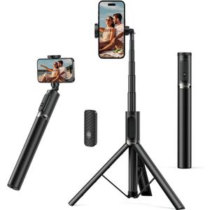 ATUMTEK Selfie Stick Tripod, All-in-one Extendable Aluminum Phone Tripod with Rechargeable Bluetooth Remote, 360 Rotatable for iPhone 16 Pro Max/15/14/13 Samsung Smartphones, Black (55")