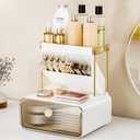 2-Tier 1-Drawer Bathroom Counter Organizer, Multi-Purpose Makeup Organizer Countertop, Ideal for Present, Easy to Install, Suitable as Bathroom Organizers and Storage, Amber