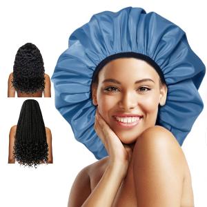 Auban Extra Large Shower Cap, Double-Layer Waterproof Reusable Satin Lining XL Shower Bonnet for Women Long Hair, Braids, Locs, perms