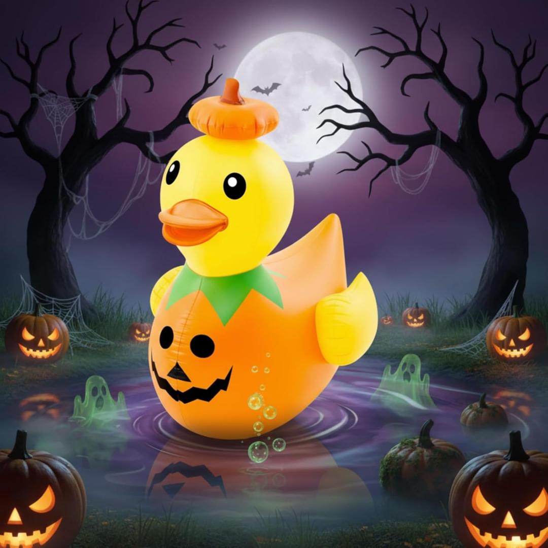 Hungdao 1 Pcs 4.6 Feet Giant Inflatable Halloween Duck Huge Halloween Large Blow up Rubber Duck for Parades and Trunk or Treats Party Supplies (Pumpkin)
