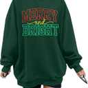 LUKYCILD Christmas Vibes Sweatshirt Women Merry Christmas Shirt Xmas Long Sleeve Shirt Winter Holiday Sweatshirts (Small, Green1-merry Bright)