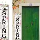 Jetec Hello Spring Wooden Porch Sign Large 37.5 Inch Front Door Welcome Hanging Sign Rustic Decorations for Home Front Porch Door Indoor Outdoor Decor(Spring Style)