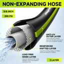 Garden Hose 50ft x 5/8", NON-EXPANDABLE Water Hose Heavy Duty, Flexible, Lightweight, Kink Resistant & Outside Hybrid Hose, Male to Female Fittings