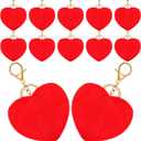 Hicarer 12 Pieces Valentine's Day Heart Shaped Pom Poms Keychains Fluffy Heart Cute Keyrings for Valentine Party Favor Gifts (Red)