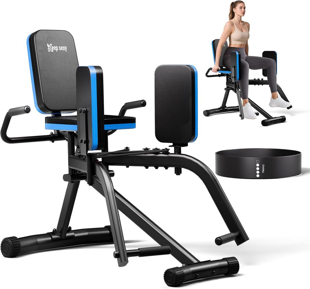 Hip Abductor Machine for Home Gym, 6-Level Thigh Exercise Equipment w/ Bonus Resistance Band | Compact Plush Padding Glute Machine, Booty Builder & Thigh Toner for Women Men