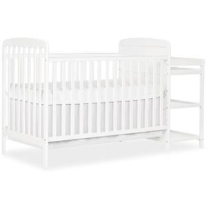 Dream On Me Anna 3-in-1 Convertible Full-Size Baby Crib & Changer with Storage in White, GreenGuard Gold & JPMA, Pinewood, Converts to Day & Toddler Bed, 3 Mattress Heights, 1 Changing Pad