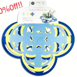 Core Kitchen 3-Piece Set Cookware Protectors, Laser Cut Felt Pot and Pan Protectors for Stacking and Kitchen Organization - Quatrefoil - Haze