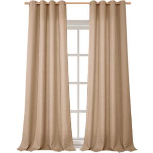 BGment Faux Linen Curtains 95 Inches Long Set of 2 Panels, Living Room Long Curtains Burlap Textured Thick Light Filtering Privacy Grommet Window Treatments, 52 x 95 Inch, Tan