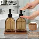 Glass Soap Dispenser Set with Wooden Tray, 13.5Oz Refillable Liquid Modern Soap Dispenser with Plastic Pump for Hand and Dish Set for Bathroom Countertop Decor (Dark Brown)