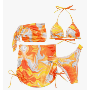COZYEASE Women's 3Piece Swimsuits Sexy Bikini Sets Triangle Bathing Suit with Mesh Cover Up Beach Skirt & Bandana, Size L