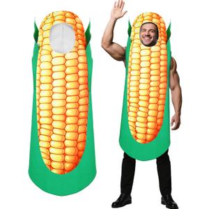 Shihanee Adult Corn on The Cob Costume Funny Halloween Food Costume Fancy Dress Suit for Men Women Dress up Party