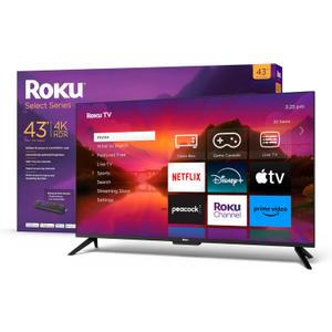 Roku Smart TV  43-Inch Select Series 4K HDR RokuTV with Roku Enhanced Voice Remote, Brilliant 4K Picture, Automatic Brightness, & Seamless Streaming  Live Local News, Sports, Family Entertainment