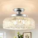 Lamomo Semi Flush Mount Ceiling Light,Upgraded Larger Silver Hallway Light Fixture,3-Bulb Globe Glass Close to Ceiling Scone, Indoor Hanging Light for Bedroom Kitchen Porch Hallway,Bulbs Not Included