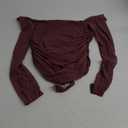 Avidlove Women's Square Neck Mesh Long Sleeve Bodysuit Shirts Ruched Body Suit Sexy Sheer Tops Date Night Outfit XXL (Dark Purple Red)
